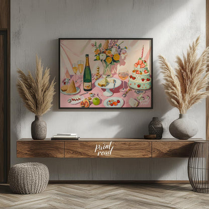 A vibrant still life painting by artist Robert Delaunay. The composition bursts with color and text… for dining room