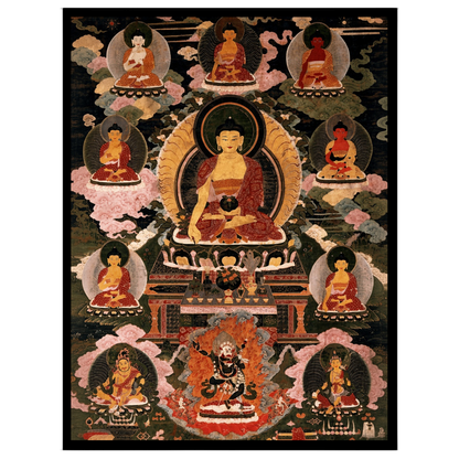 Immerse yourself in the serene beauty of traditional Thangka art with this exquisite depiction of for abode