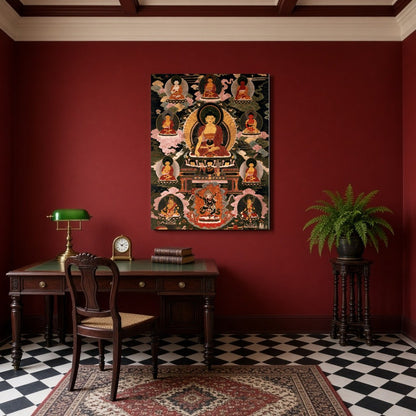 Immerse yourself in the serene beauty of traditional Thangka art with this exquisite depiction of for Study