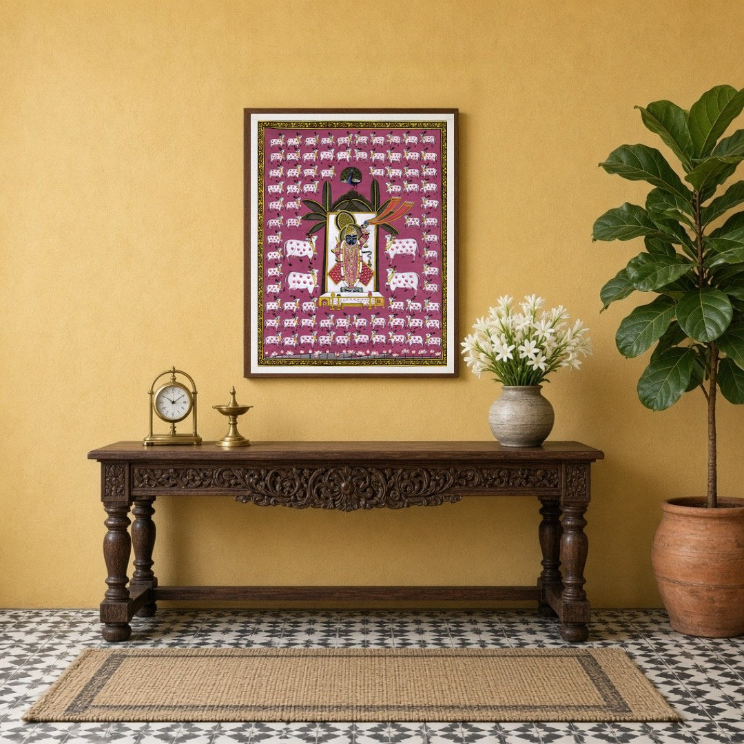 Immerse your space in the enchanting world of Pichwai with this captivating artwork featuring for Entrance