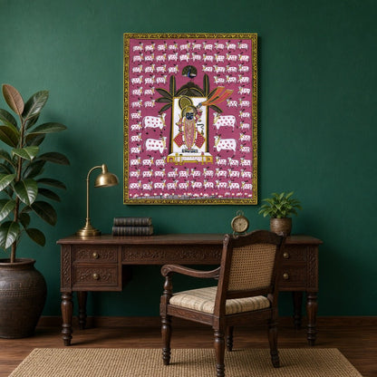 Immerse your space in the enchanting world of Pichwai with this captivating artwork featuring for Study