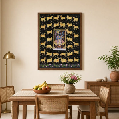 Experience the divine presence of Shrinathji surrounded by a serene assembly of celestial cows in for Dining