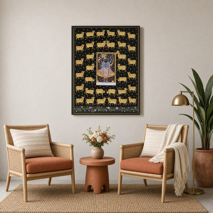 Experience the divine presence of Shrinathji surrounded by a serene assembly of celestial cows in for Sitting Lounge