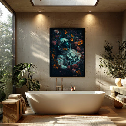 Immerse yourself in a surreal exploration where the infinite cosmos meets earthly flora. This for Bathroom