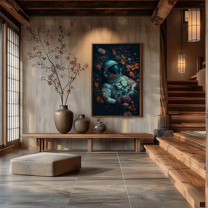 Immerse yourself in a surreal exploration where the infinite cosmos meets earthly flora. This for Hall