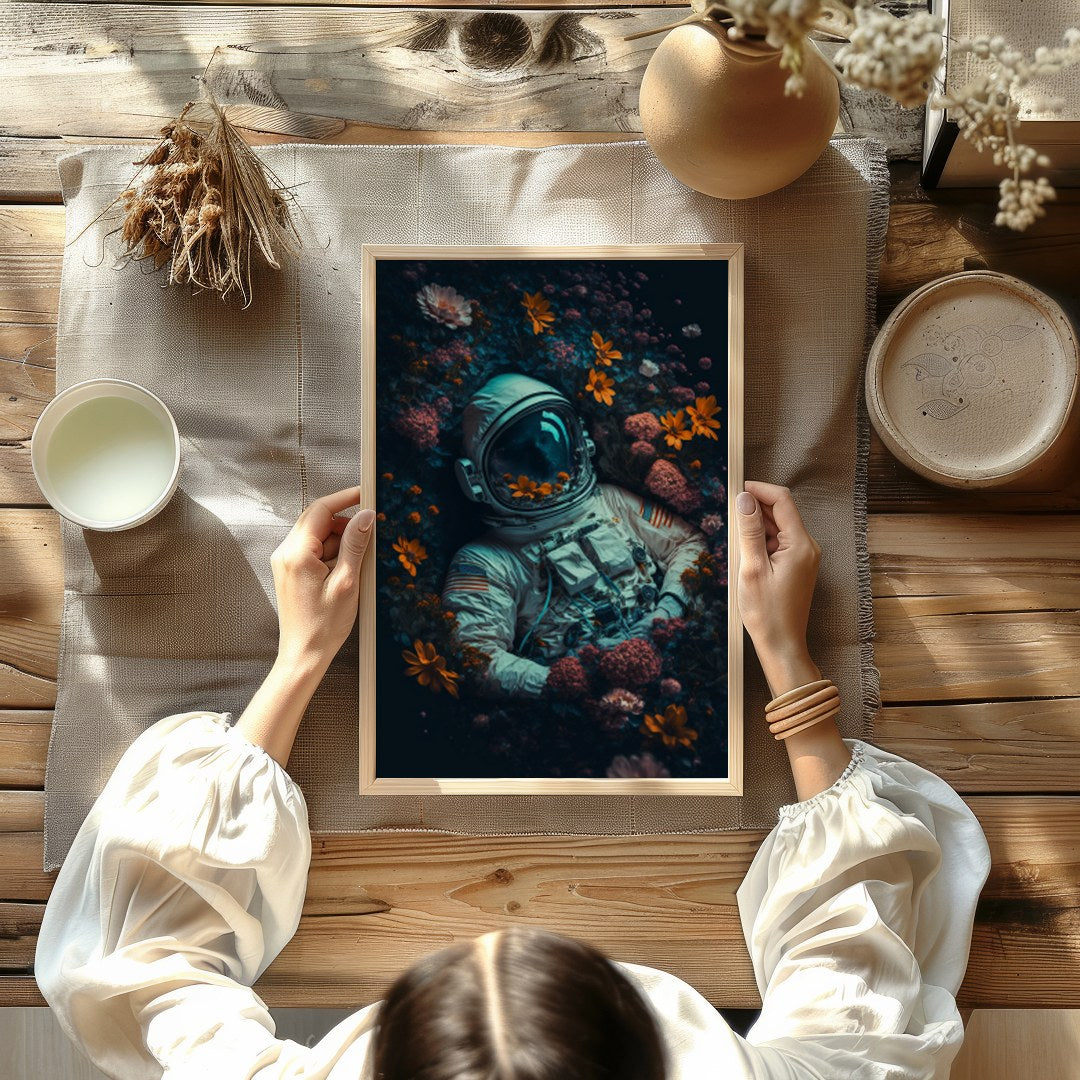 Immerse yourself in a surreal exploration where the infinite cosmos meets earthly flora. This for Kitchen