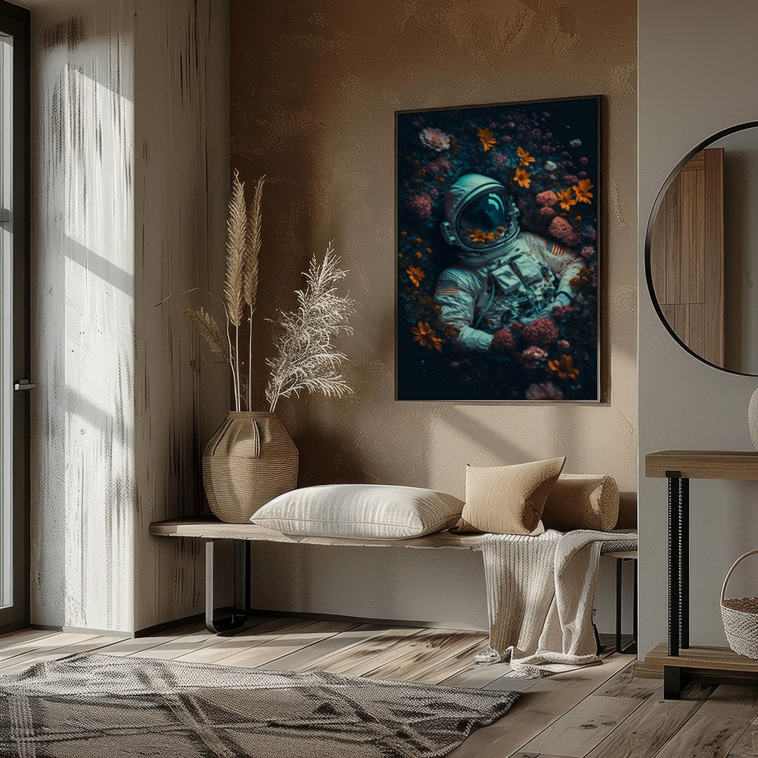 Immerse yourself in a surreal exploration where the infinite cosmos meets earthly flora. This for living-space