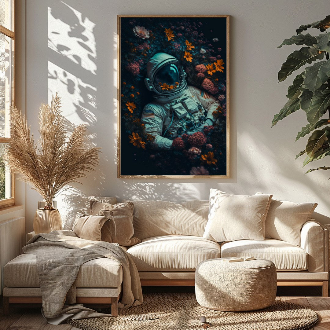 Immerse yourself in a surreal exploration where the infinite cosmos meets earthly flora. This for Sitting Area