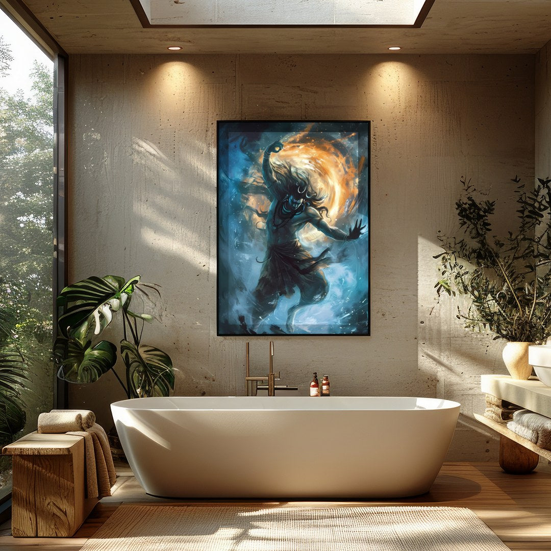 Immerse yourself in the mesmerizing energy of the cosmic dance captured in this stunning piece. for Bathroom