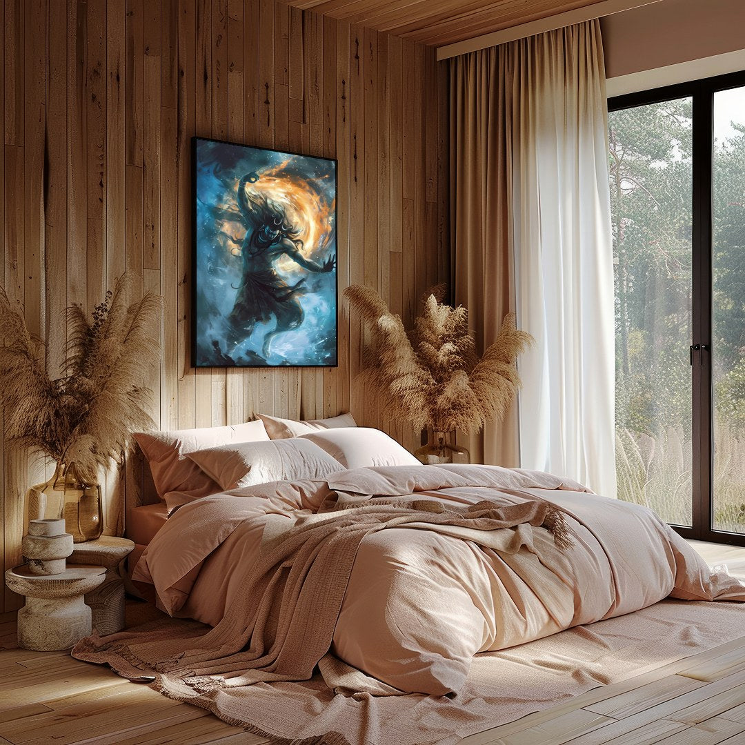 Immerse yourself in the mesmerizing energy of the cosmic dance captured in this stunning piece. for Bedroom