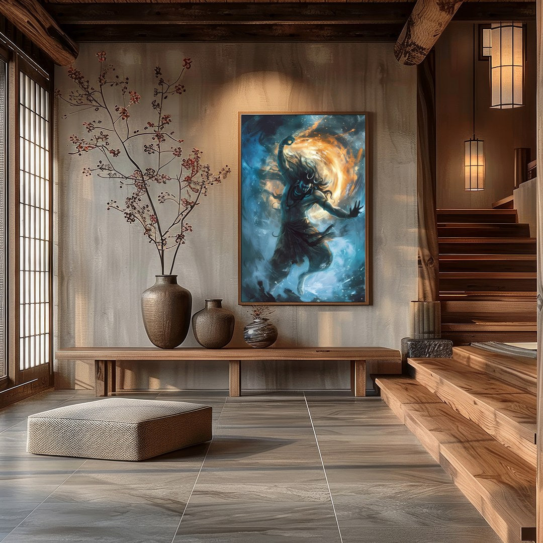 Immerse yourself in the mesmerizing energy of the cosmic dance captured in this stunning piece. for Hall
