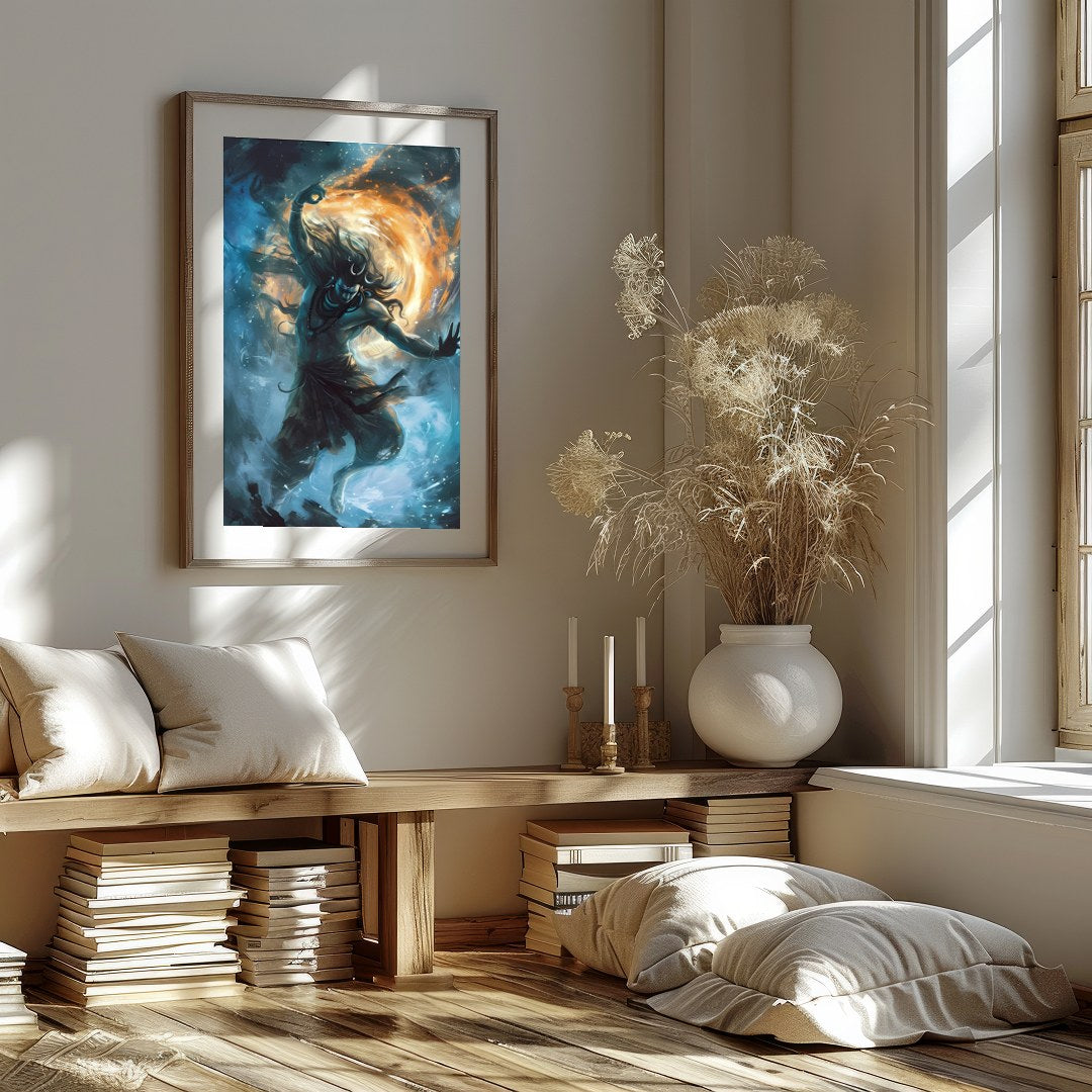 Immerse yourself in the mesmerizing energy of the cosmic dance captured in this stunning piece. for home