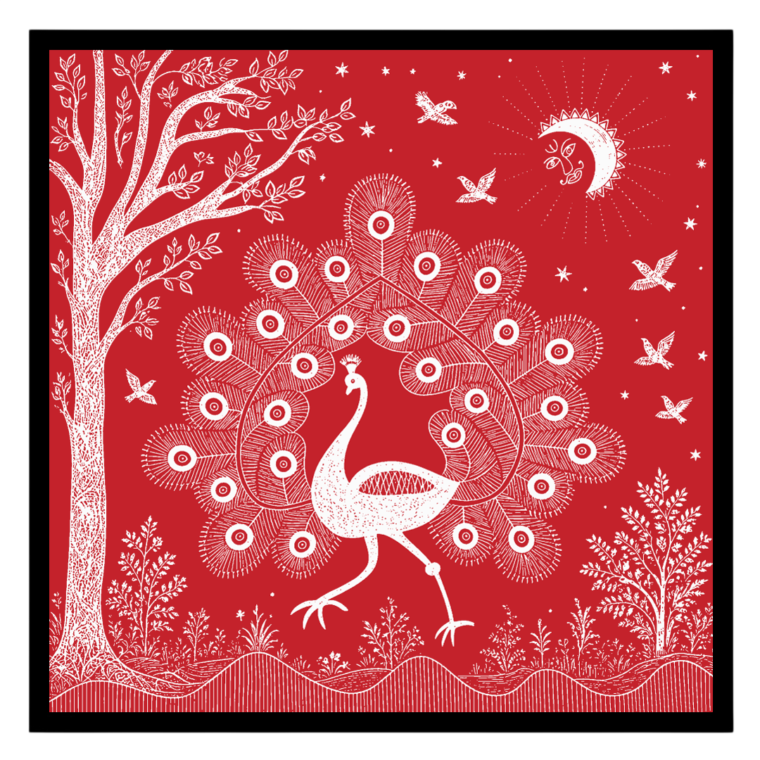 Embrace the rhythmic harmony of nature with this captivating Warli art print, featuring a majestic for abode