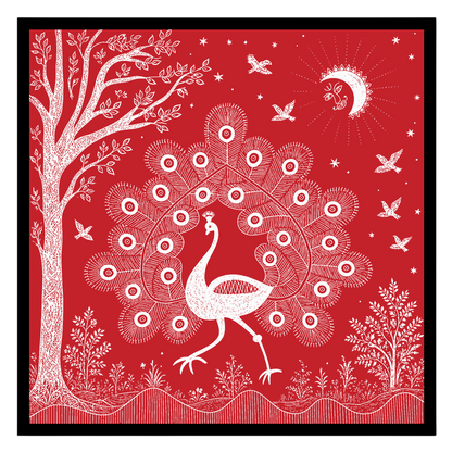 Embrace the rhythmic harmony of nature with this captivating Warli art print, featuring a majestic for abode
