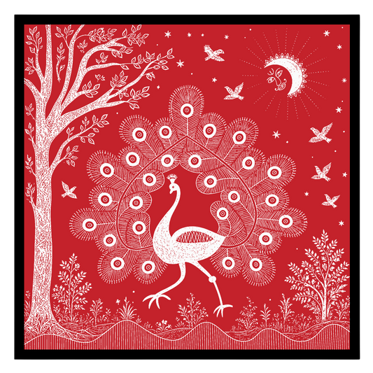 Embrace the rhythmic harmony of nature with this captivating Warli art print, featuring a majestic for abode