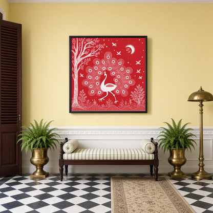 Embrace the rhythmic harmony of nature with this captivating Warli art print, featuring a majestic for Hallway