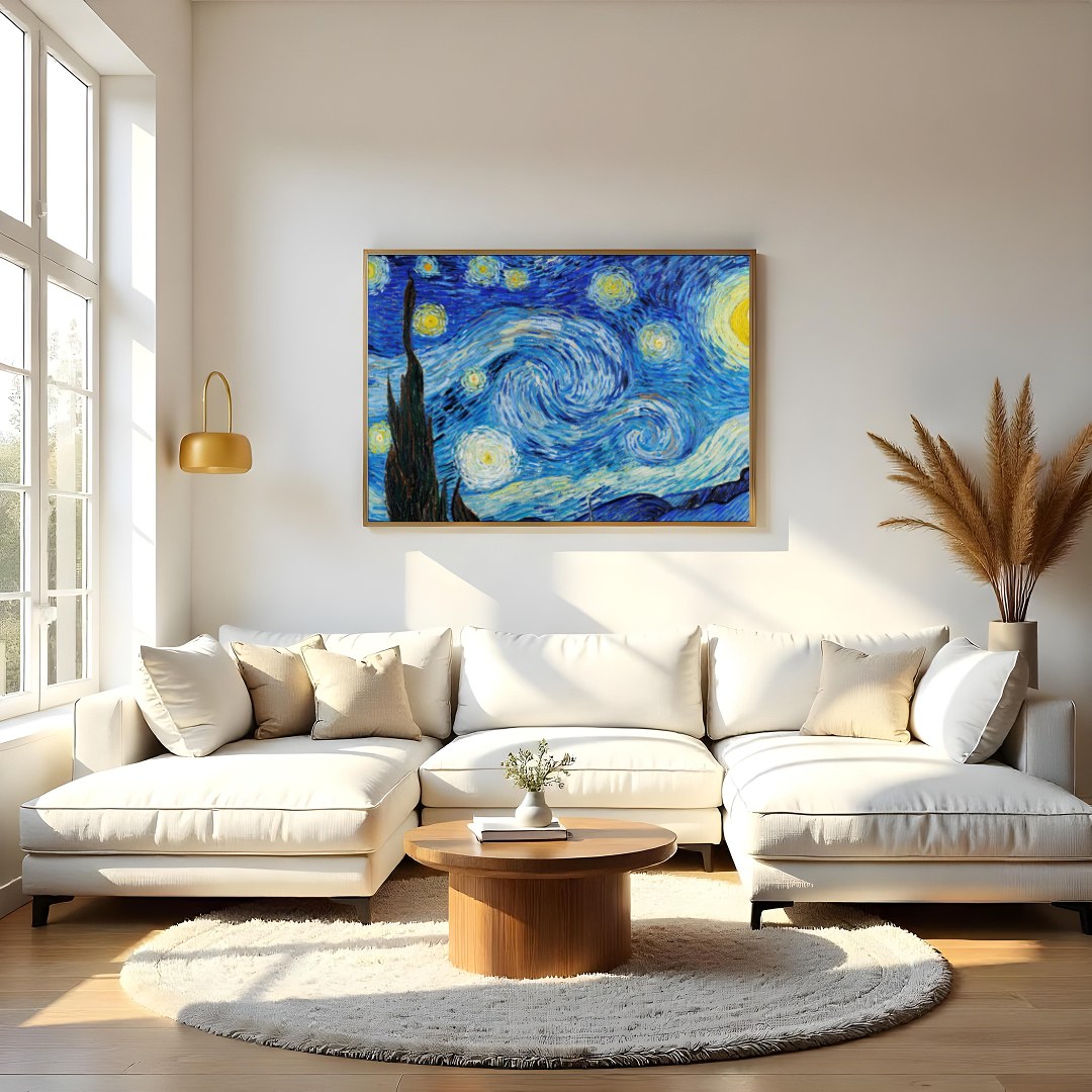 Experience the mesmerizing dance of stars with this captivating nightscape. The swirling patterns for Living Room
