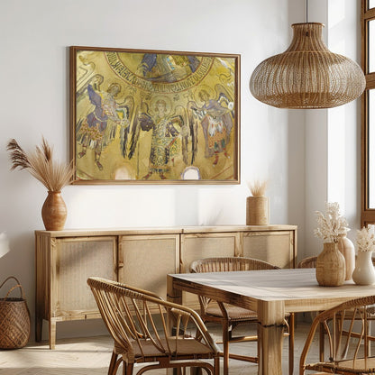 Immerse yourself in the ethereal beauty of an ancient celestial fresco, adorned with graceful for Dining