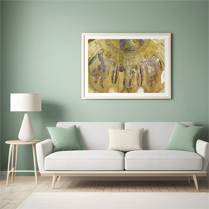 Immerse yourself in the ethereal beauty of an ancient celestial fresco, adorned with graceful for Hall