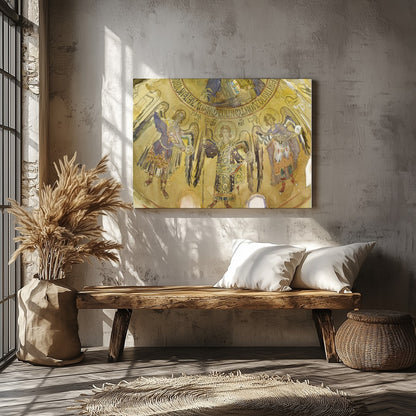 Immerse yourself in the ethereal beauty of an ancient celestial fresco, adorned with graceful for Veranda