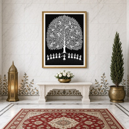 Experience the enchanting rhythms of village life with this Warli Art print, showcasing a for Entrance