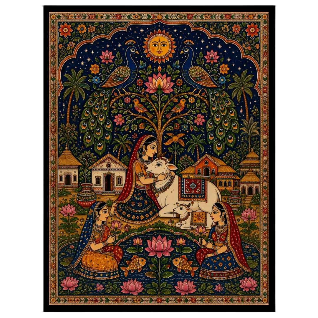 Immerse yourself in the divine elegance of traditional Pichwai art with this exquisite piece for hallway