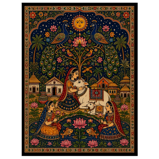Immerse yourself in the divine elegance of traditional Pichwai art with this exquisite piece for hallway