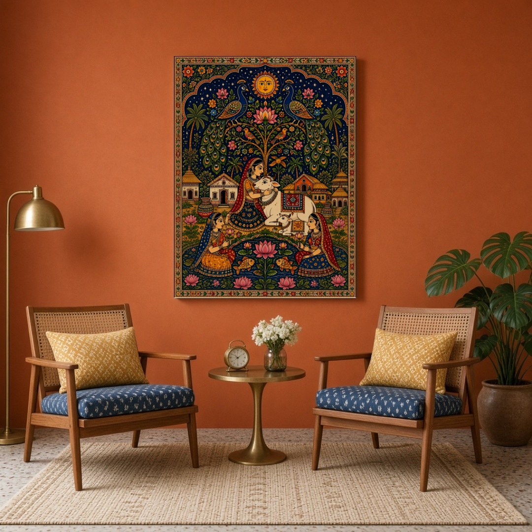 Immerse yourself in the divine elegance of traditional Pichwai art with this exquisite piece for Sitting Area