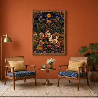 Immerse yourself in the divine elegance of traditional Pichwai art with this exquisite piece for Sitting Area