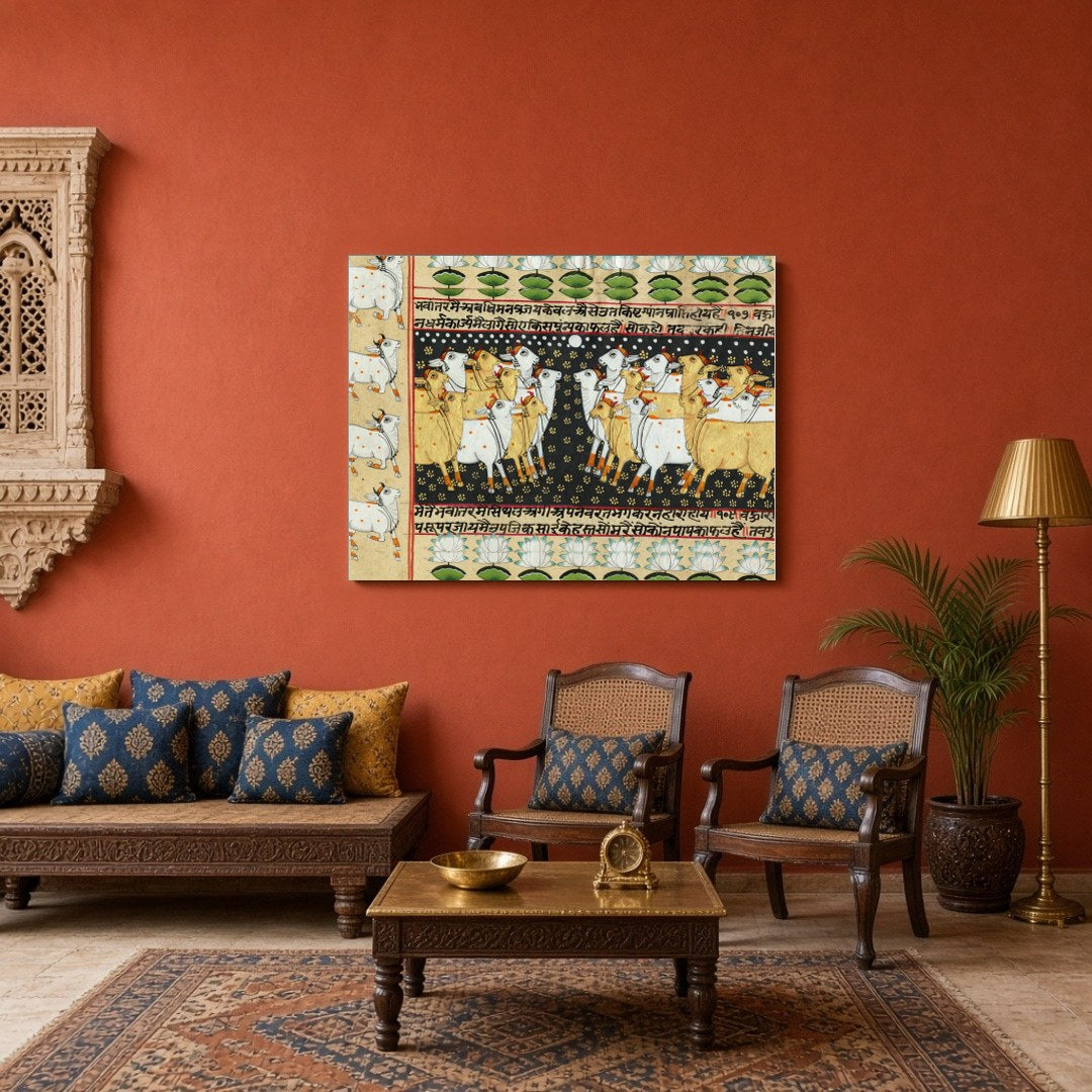 Immerse yourself in the mystical world of Indian tradition with this exquisite Pichwai artwork for Sitting Area