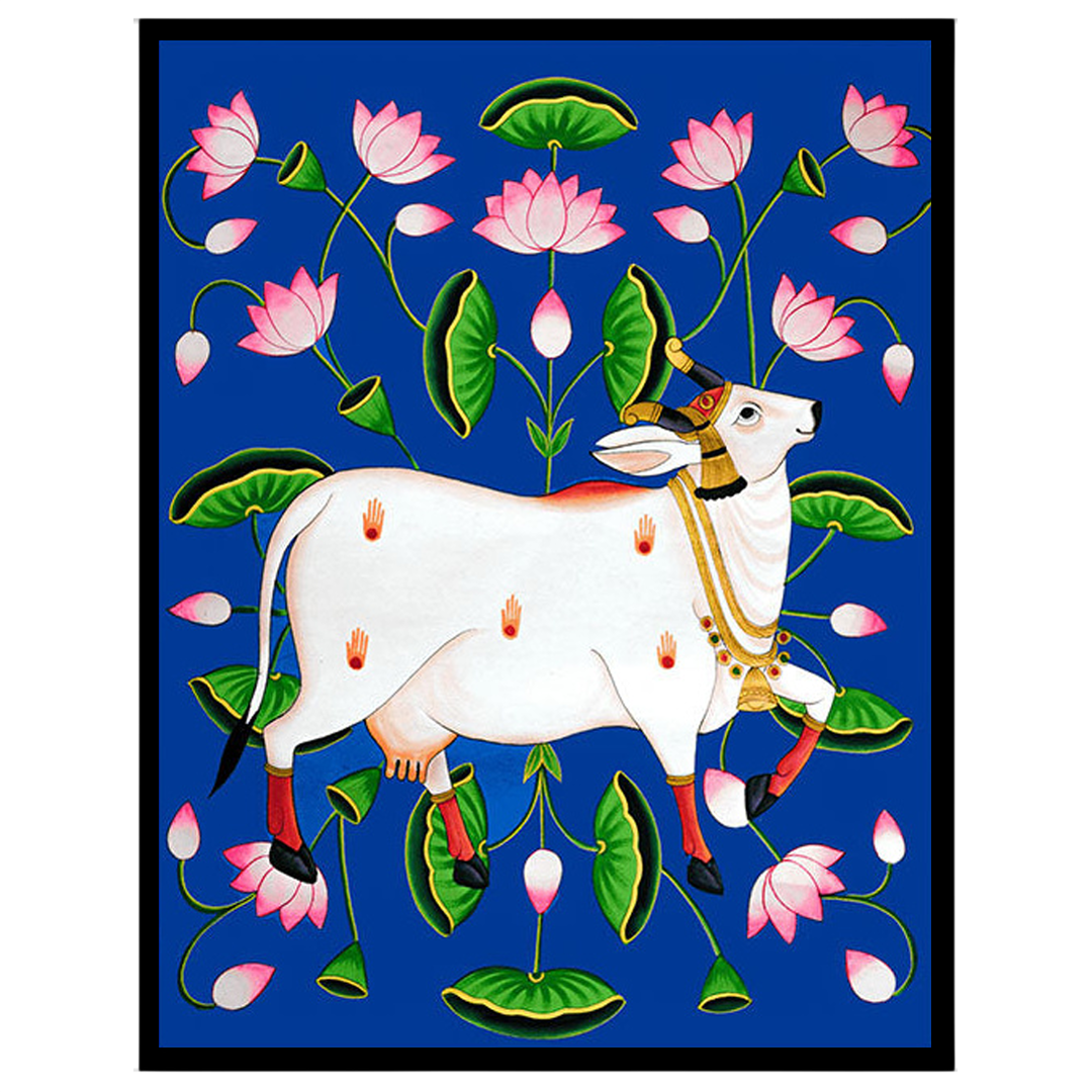 Experience the divine presence with this exquisite Pichwai artwork, featuring the revered Kamdhenu for office