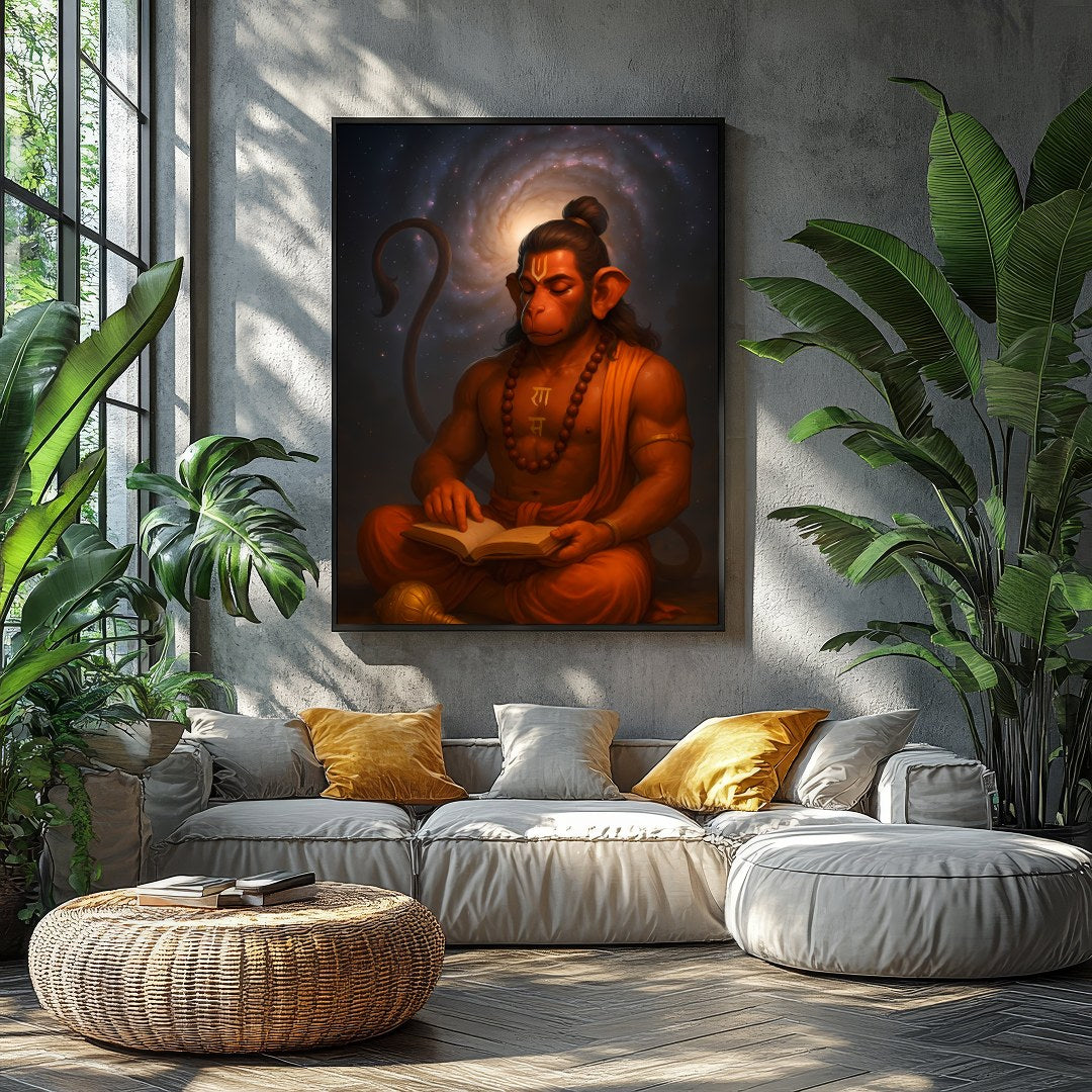 Immerse yourself in the tranquil beauty of divine wisdom with this stunning depiction of Hanuman for Balcony