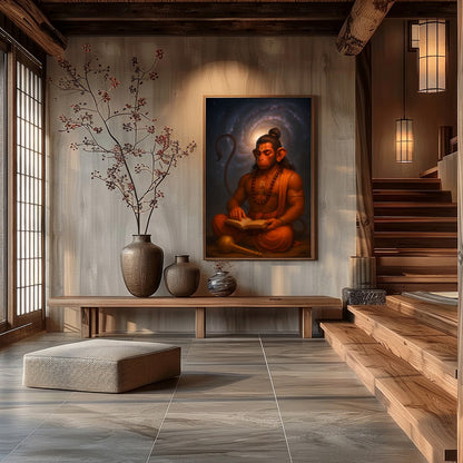 Immerse yourself in the tranquil beauty of divine wisdom with this stunning depiction of Hanuman for Hall