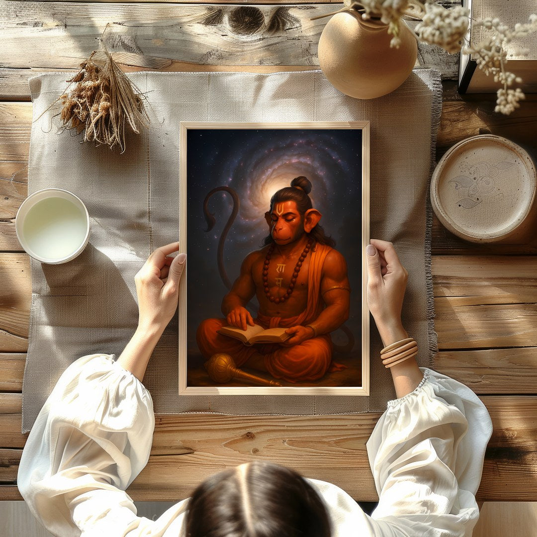 Immerse yourself in the tranquil beauty of divine wisdom with this stunning depiction of Hanuman for Kitchen