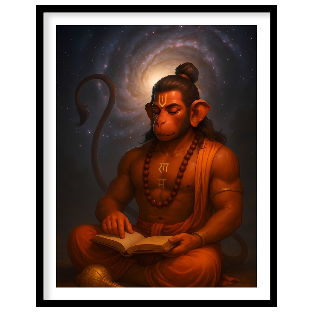 Immerse yourself in the tranquil beauty of divine wisdom with this stunning depiction of Hanuman for sanctuary