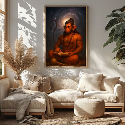 Immerse yourself in the tranquil beauty of divine wisdom with this stunning depiction of Hanuman for Sitting Area