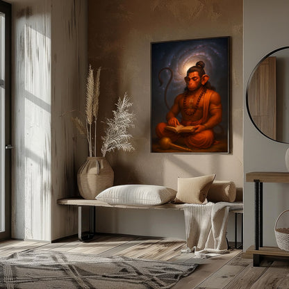 Immerse yourself in the tranquil beauty of divine wisdom with this stunning depiction of Hanuman for sweet-home