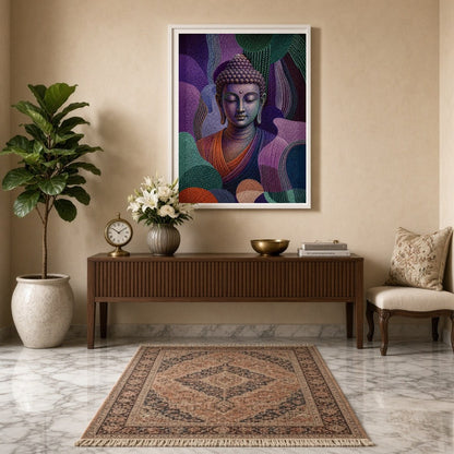 Immerse your space in tranquility with this mesmerizing depiction of Lord Buddha enveloped in a for Entrance