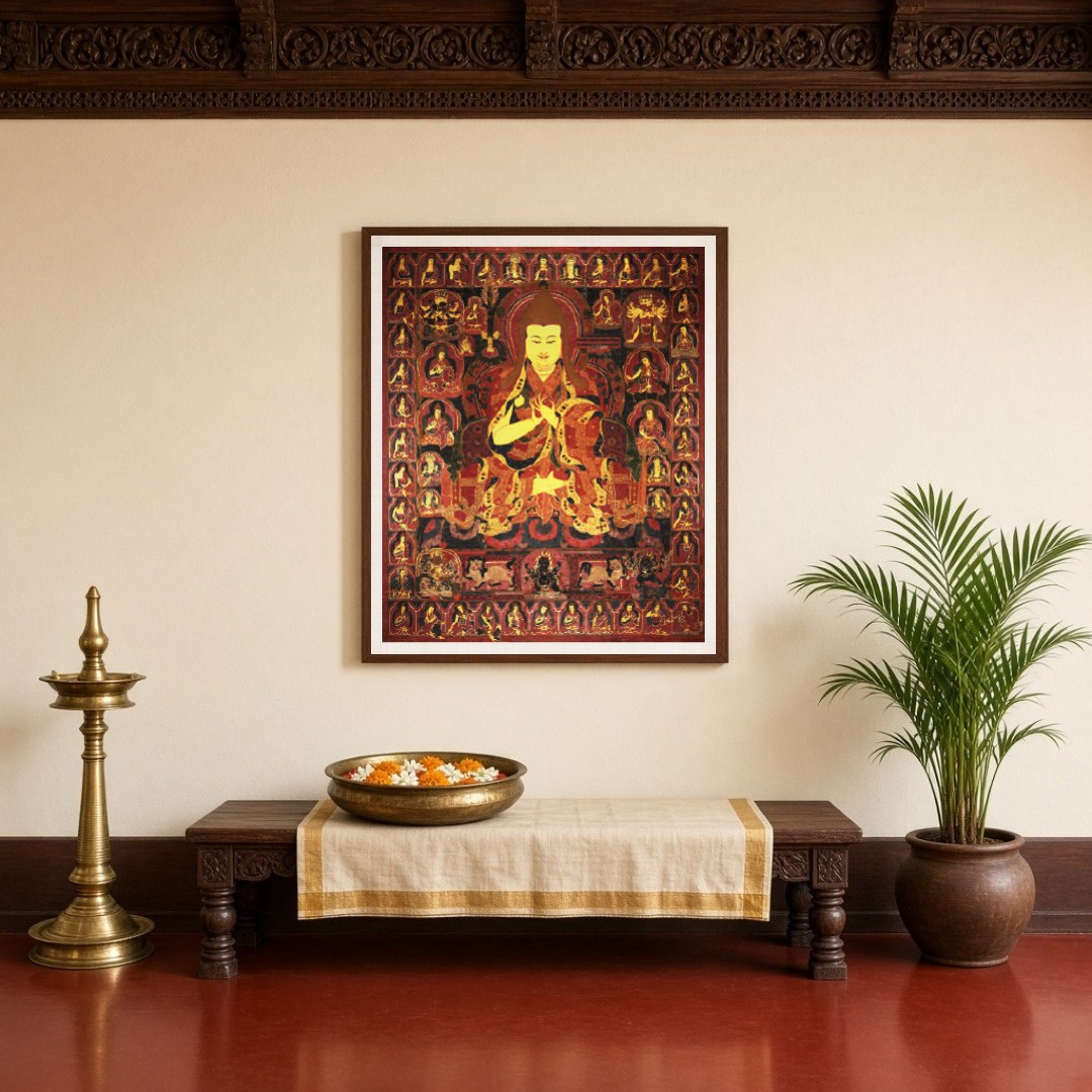 Immerse yourself in the sacred teachings of Tibetan Buddhism with this exquisite Thangka artwork for Entrance