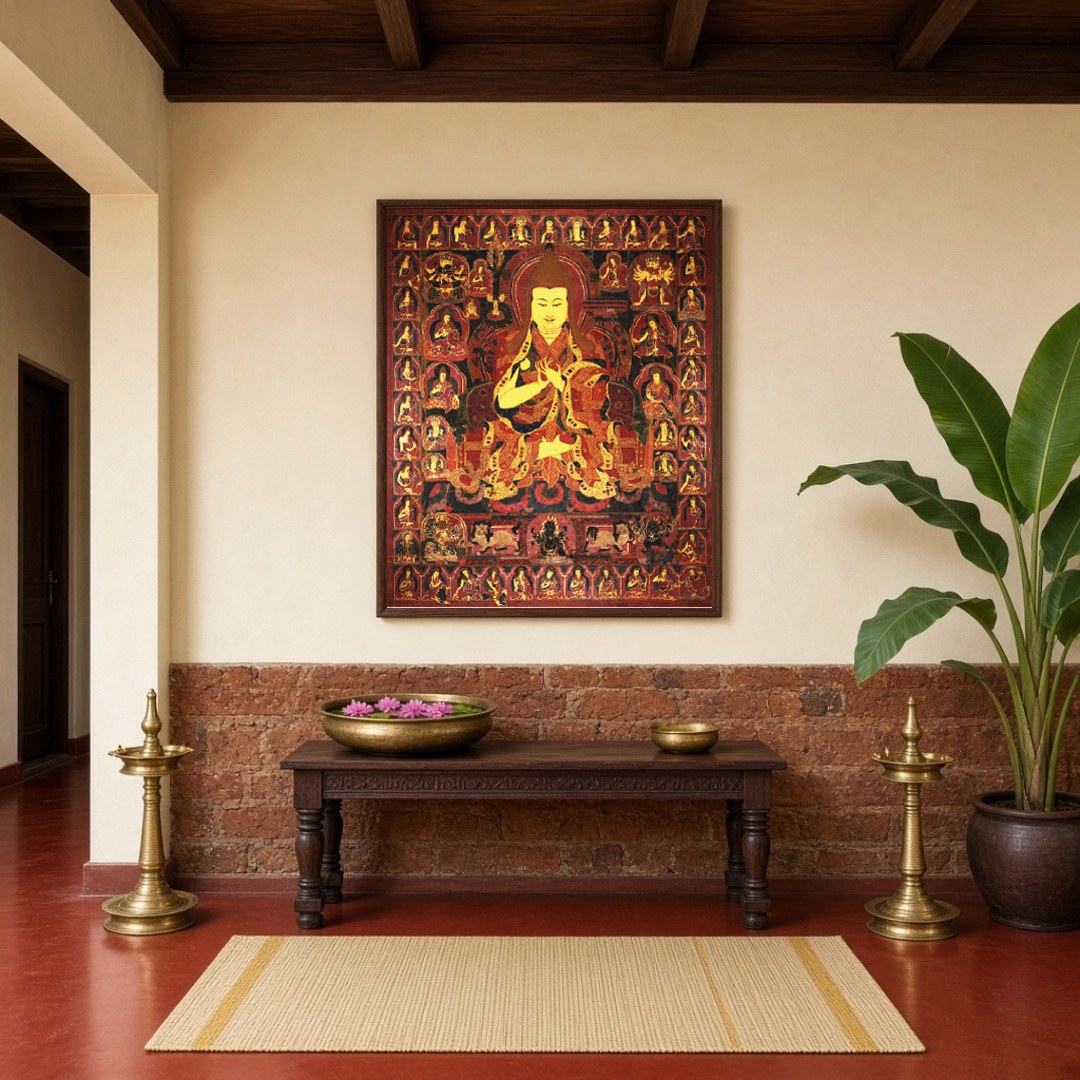 Immerse yourself in the sacred teachings of Tibetan Buddhism with this exquisite Thangka artwork for Hallway