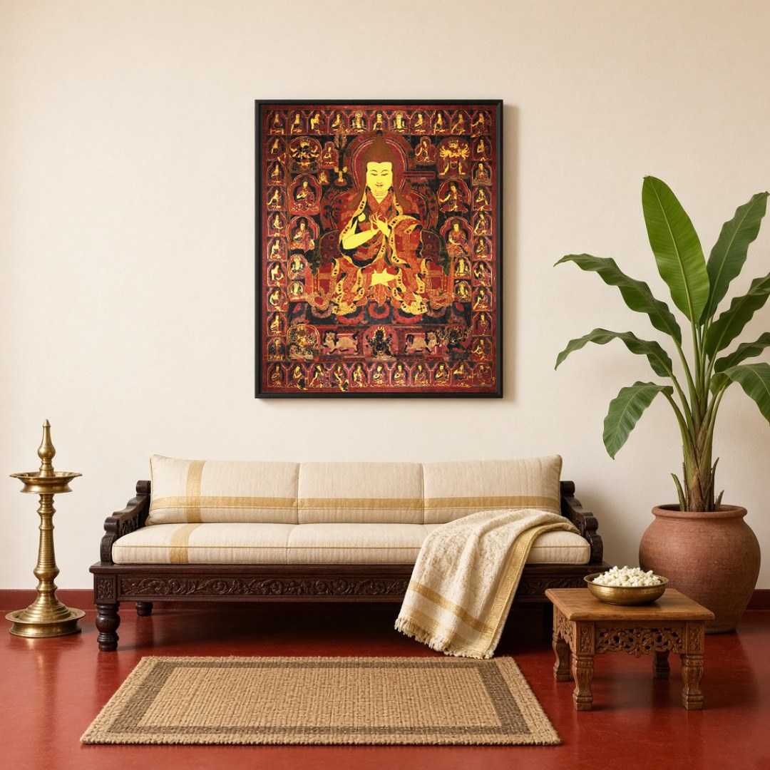 Immerse yourself in the sacred teachings of Tibetan Buddhism with this exquisite Thangka artwork for Living Room