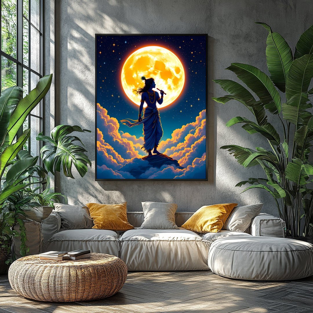 Experience a divine moment with this breathtaking artwork, featuring a silhouetted figure playing a for Balcony