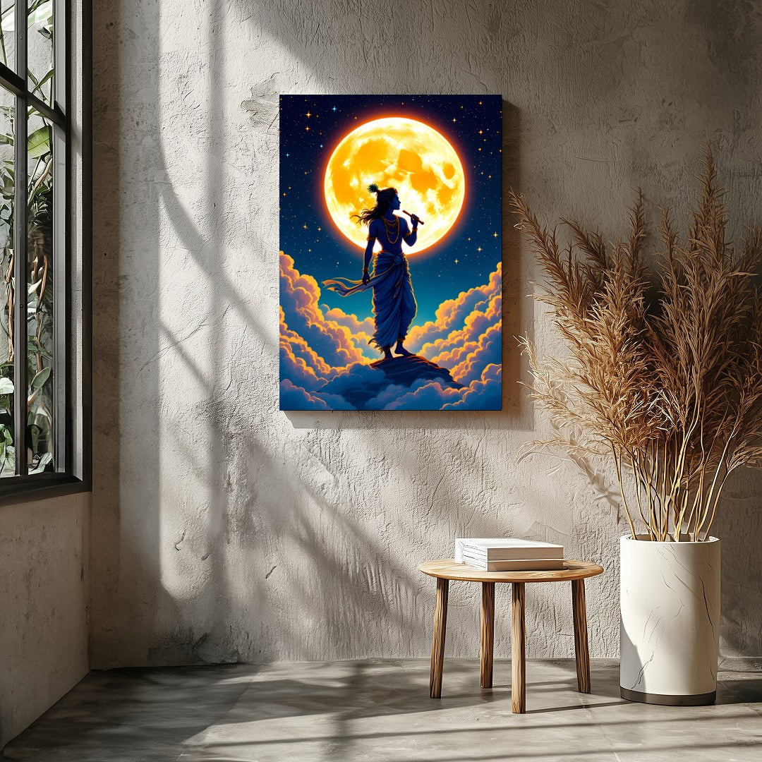 Experience a divine moment with this breathtaking artwork, featuring a silhouetted figure playing a for Entrance