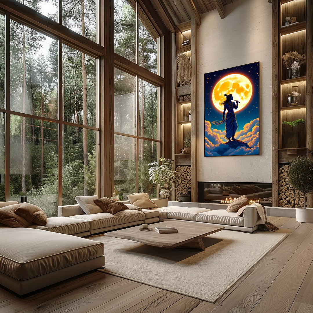 Experience a divine moment with this breathtaking artwork, featuring a silhouetted figure playing a for Living Room