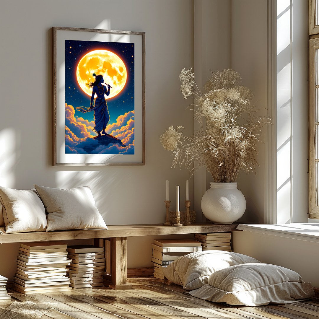 Experience a divine moment with this breathtaking artwork, featuring a silhouetted figure playing a for sanctuary
