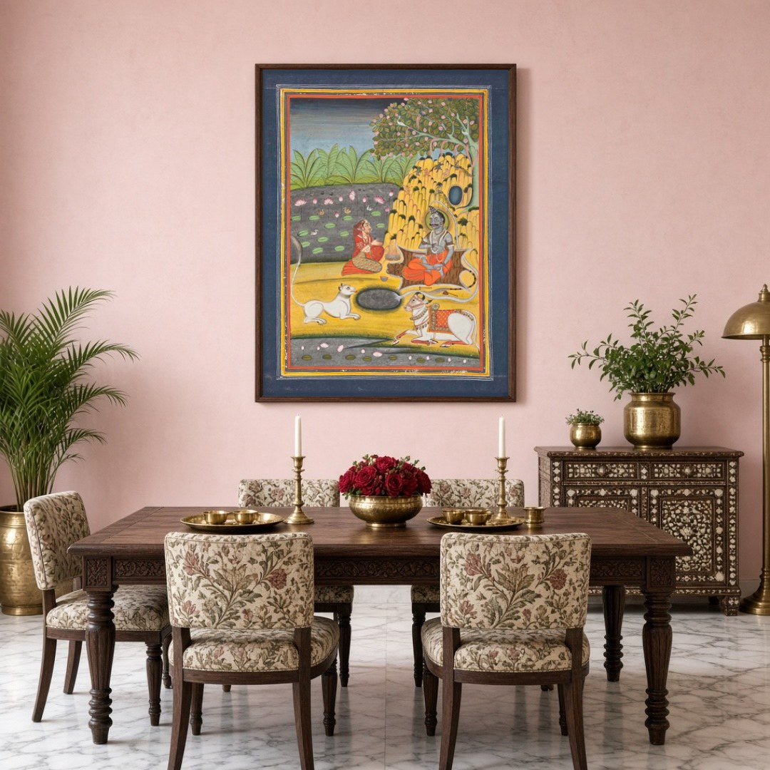 Immerse yourself in the divine tranquility of this exquisite Indian Miniature artwork. Lord Shiva for Dining