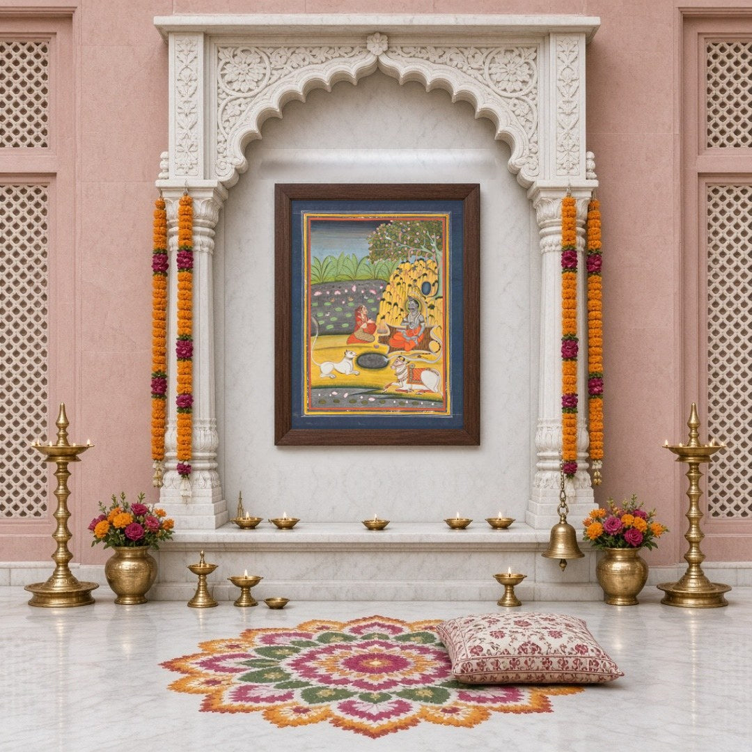 Immerse yourself in the divine tranquility of this exquisite Indian Miniature artwork. Lord Shiva for Home Temple