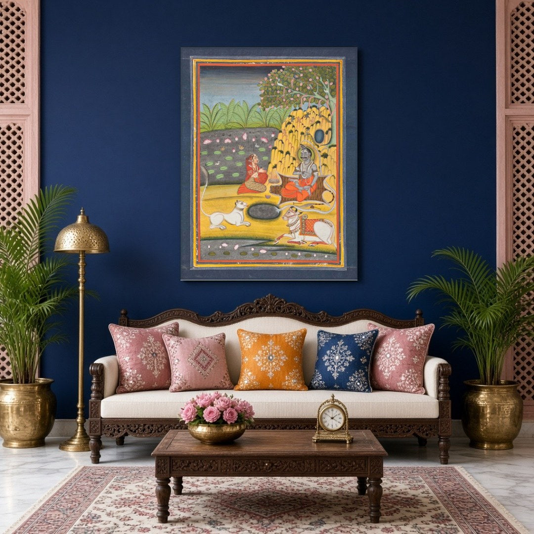 Immerse yourself in the divine tranquility of this exquisite Indian Miniature artwork. Lord Shiva for Living Room