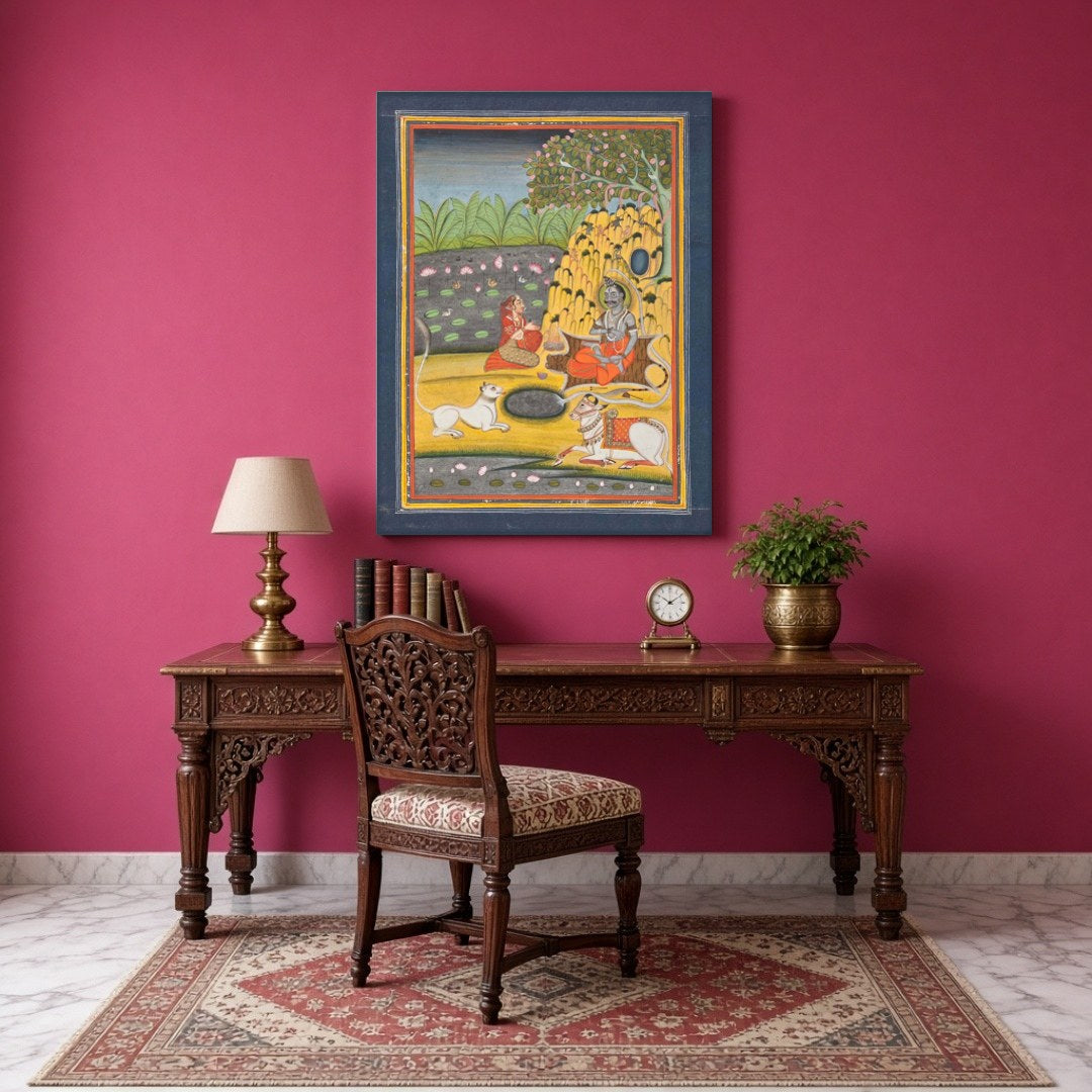 Immerse yourself in the divine tranquility of this exquisite Indian Miniature artwork. Lord Shiva for Study