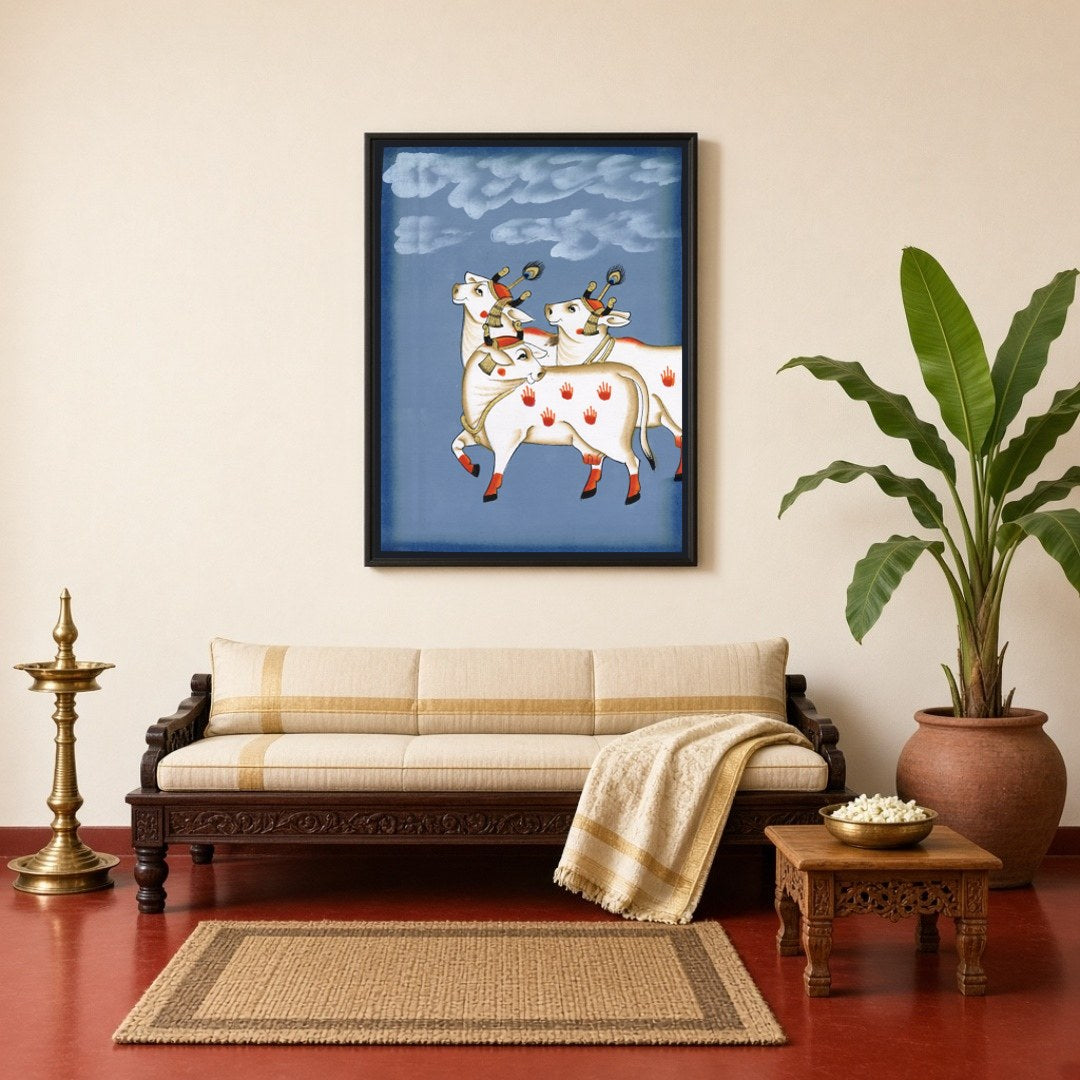 Discover the divine charm of these celestial cows, each an embodiment of nurturing and abundance in for Living Room